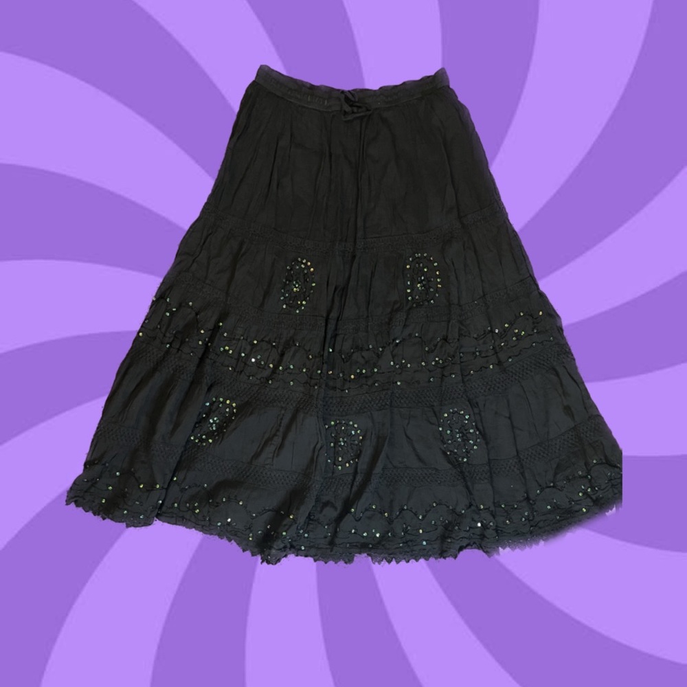 Grunge Fairy Core Black Flowy Maxi Skirt
